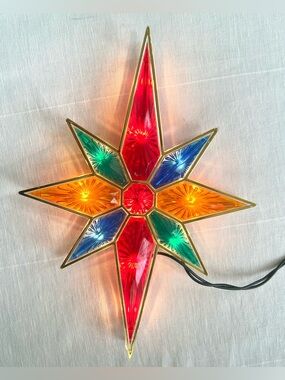 Vintage Retro Multicolored 8 Point Star Light Up Holiday Christmas Tree Topper